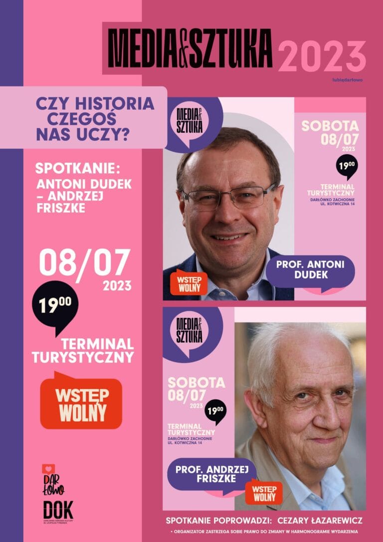 Plakat spotkania o historii, Antoni Dudek, Andrzej Friszke.