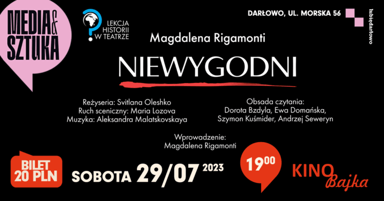 Plakat teatralny Niewygodni, Kino Bajka, Darłowo.