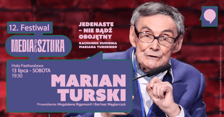 Plakat Festiwalu Media i Sztuka z Marianem Turskim.