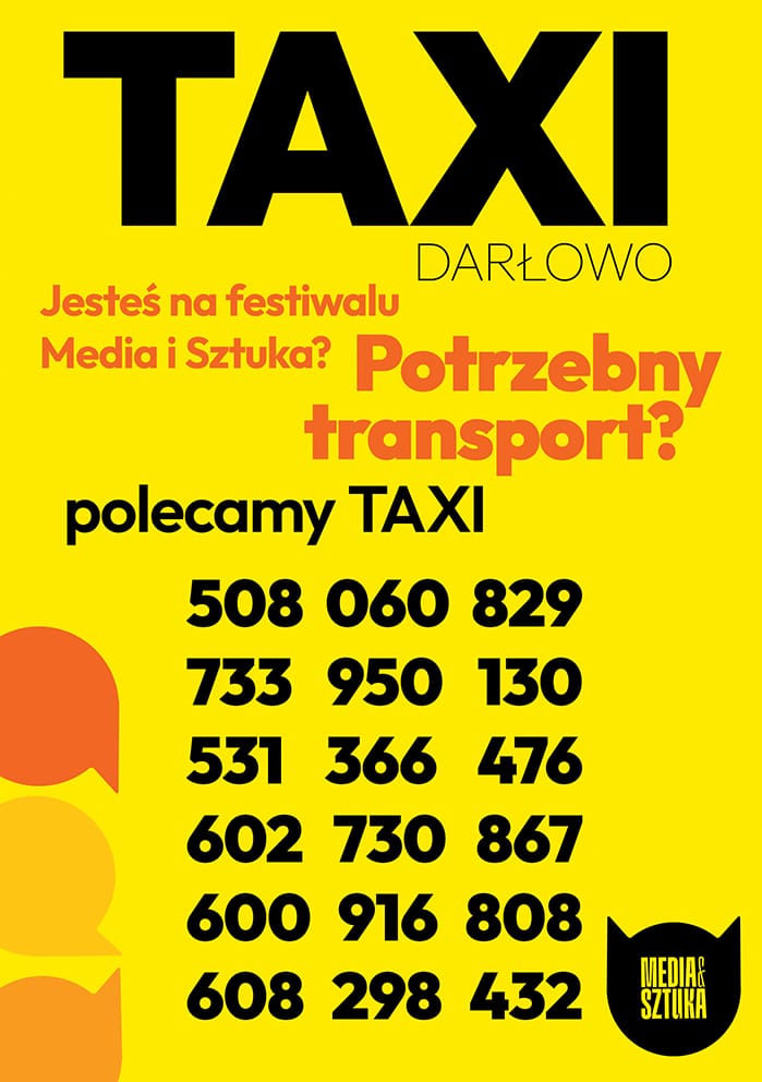 TAXI DARŁOWO Jesteś na festiwalu Media i Sztuka? Potrzebny transport! polecamy TAXI 508 060 829 733 950 130 531 366 476 602 730 867 600 916 808 608 298 432 MEDIA I SZTUKA